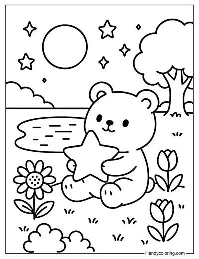 Bear Star Lantern Coloring Page