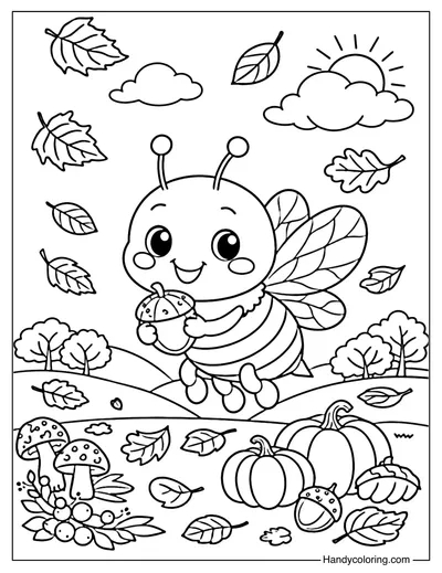 Bee Autumn Cozy Coloring Page