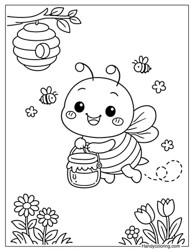 Bee Bringing Honey Harvest Home Coloring Page