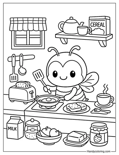 Bee Cooking Breakfast Coloring Page