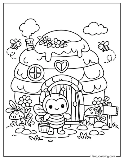 Bee Cozy Home Coloring Page