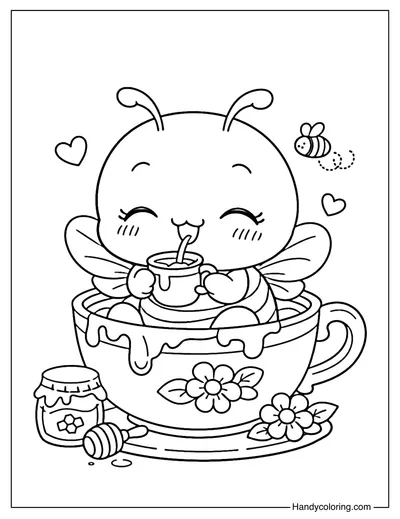 Bee Drinking Honey Tea Coloring Page