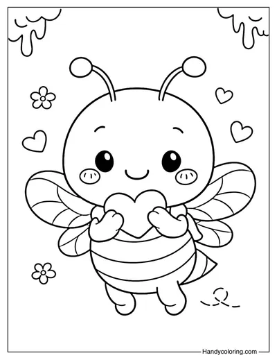 Bee Holding Heart Coloring Page