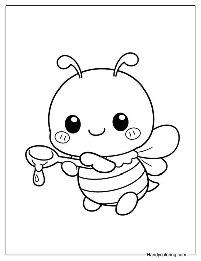 Bee Holding Small Honey Spoon Coloring Page