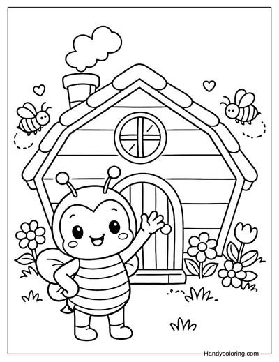 Bee Honeycomb Cottage Coloring Page