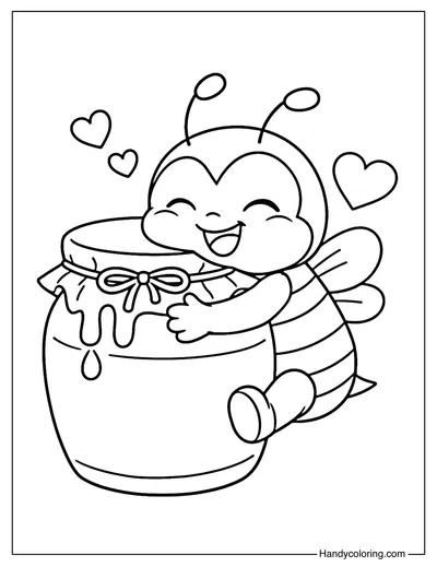 Bee Hugging Honey Jar Coloring Page