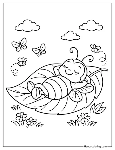 Bee Relaxing on Leaf Coloring Page