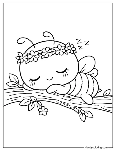 Bee Sleeping on Branch Coloring Page