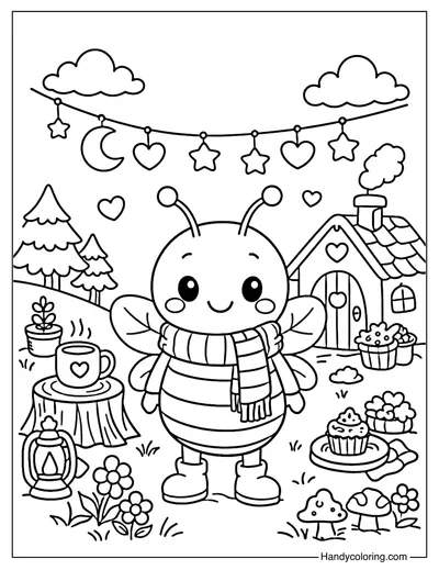 Bee Wearing Scarf Coloring Page
