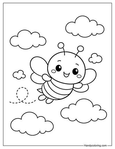 Bee with Clouds Coloring Page