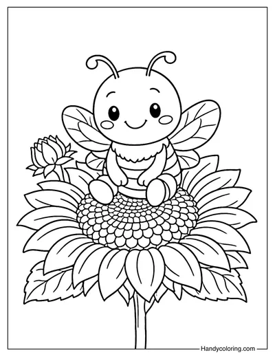 Bee with Sunflower Coloring Page