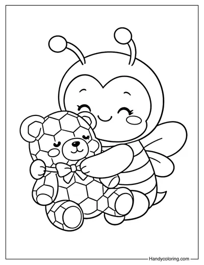 Bee with Teddy Bear Coloring Page