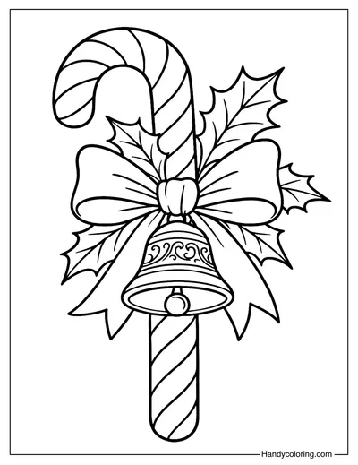Bell and Candy Cane Coloring Page