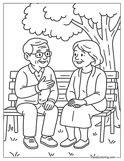 Bench Chat Under Tree Coloring Page