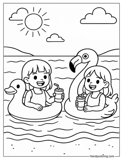 Best Friends at the Beach Coloring Page