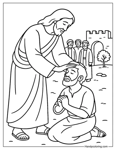Biblical Healing Scene Coloring Page