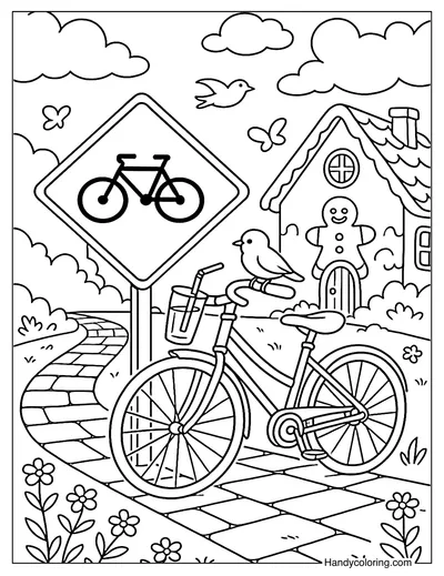 Bicycle Crossing Dream Trail Coloring Page