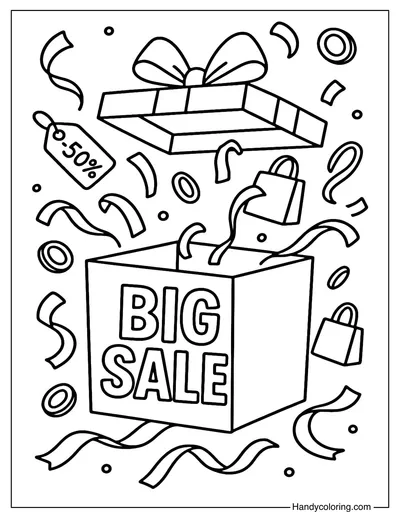 Big Sale Gift Explosion Coloring Page