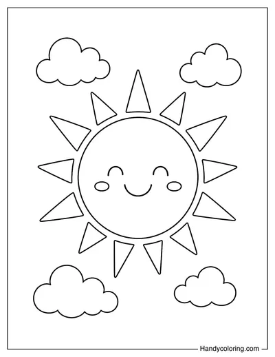Big Smiling Sun with Simple Clouds