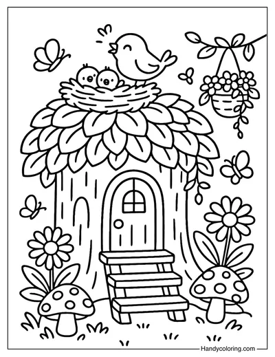 Birdhouse Stump Coloring Page