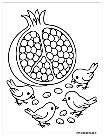 Birds with Pomegranate Coloring Page