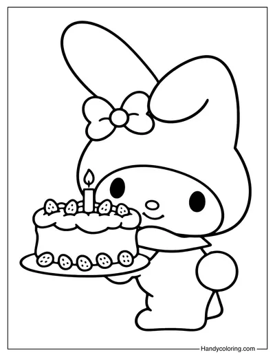 Birthday Cake My Melody Coloring Page