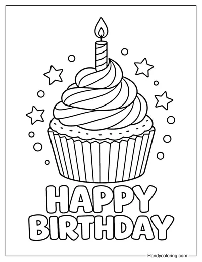 Birthday Cupcake Big Swirl Coloring Page