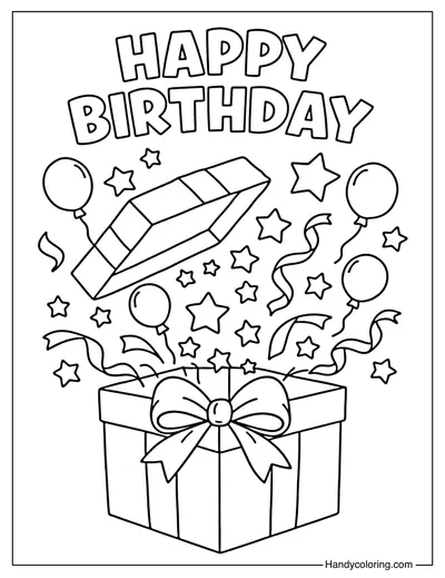 Birthday Gift Box Surprise Coloring Page