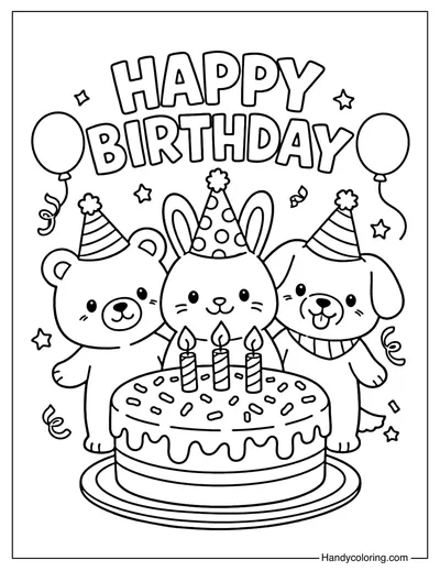 Birthday Party Animals Coloring Page