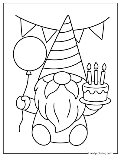 Birthday Party Gnome Coloring Page
