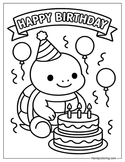 Birthday Party Turtle Coloring Page