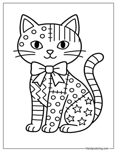 Black Cat Patchwork Coloring Page