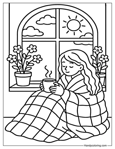 Blooming Window Nook Coloring Page