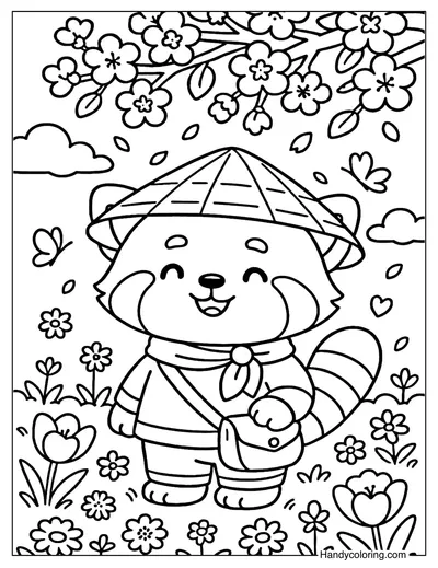 Blossom Panda Coloring Page