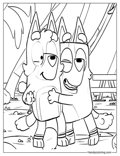Bluey and Bingo Beach Hug Coloring Page