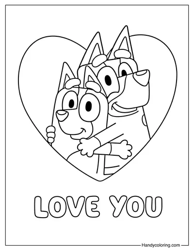 Bluey and Bingo Love You Coloring Page