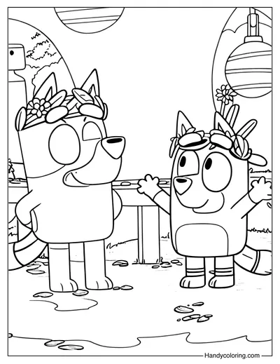 Bluey and Bingo Nature Party Coloring Page