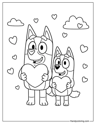 Bluey and Bingo Valentine Coloring Page