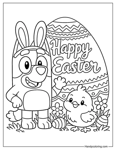 Bluey Bunny with Chick and Easter Egg