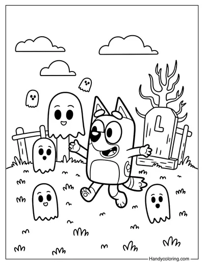 Bluey Cartoon Halloween Coloring Page