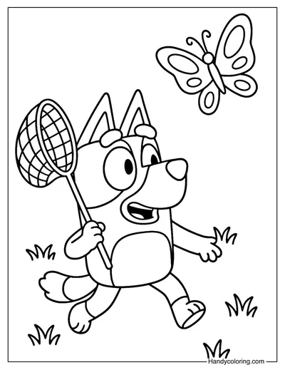 Bluey Catches a Butterfly Coloring Page