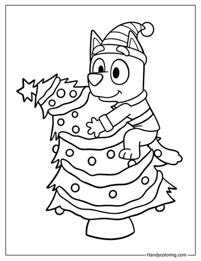 Bluey Christmas Tree Hug Coloring Page