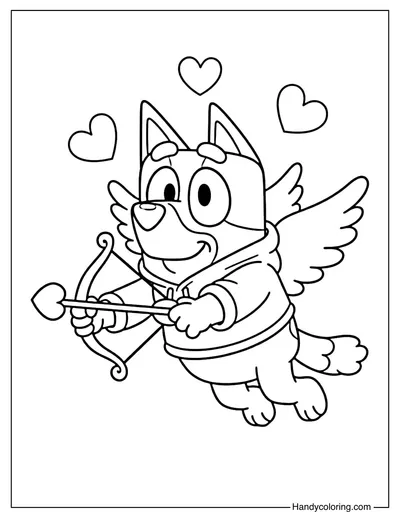 Bluey Cupid Valentine Coloring Page