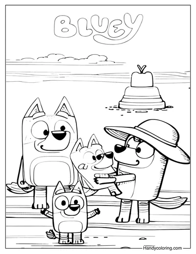 Bluey Family Beach Day Coloring Page