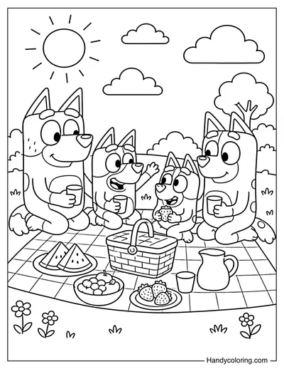 Bluey Family Picnic Under Sunny Sky