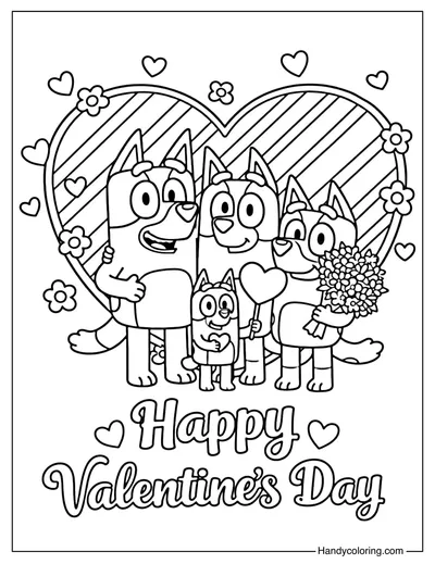 Bluey Family Valentine's Day Coloring Page