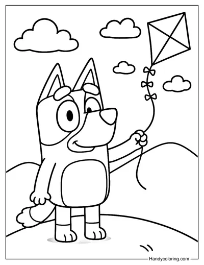 Bluey Flying a Kite Coloring Page