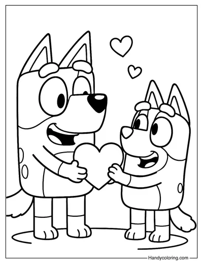 Bluey Gives Bingo a Heart Balloon Coloring Page