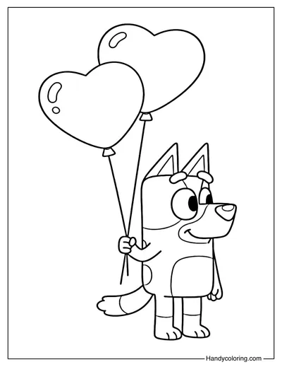 Bluey Heart Balloons Valentine Coloring Page