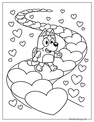 Bluey Heart Path Walk Coloring Page